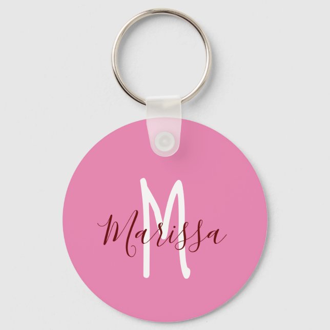 Modern rosa handgeschriebener Name und Monogramm Schlüsselanhänger (Vorderseite)