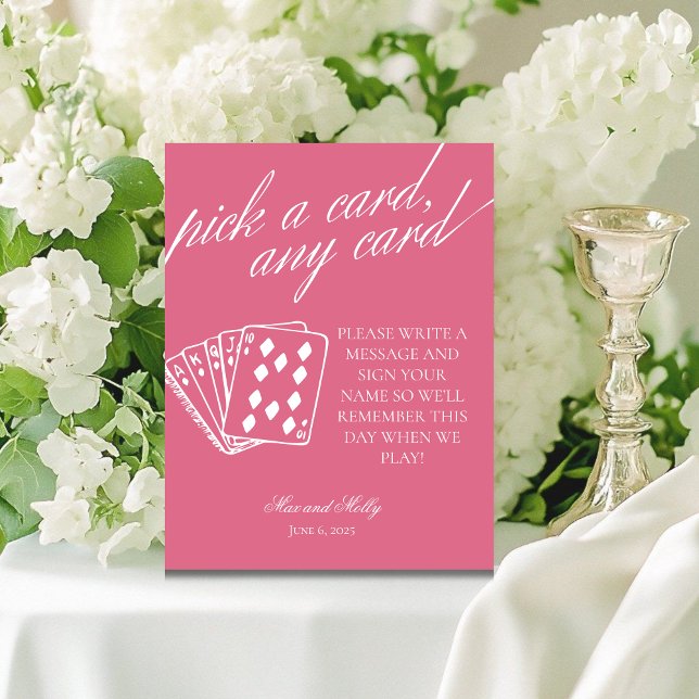 Modern rosa Hochzeitskarten - Pedestelle - Zeichen Sockelschild (Add a fun touch to your wedding or event with this modern serif playing cards guest book sign.)