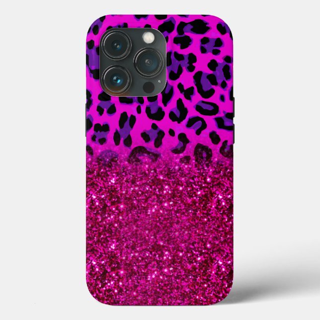 Modern rosa Lila Glitzer Leopard Case-Mate iPhone Hülle (Rückseite)