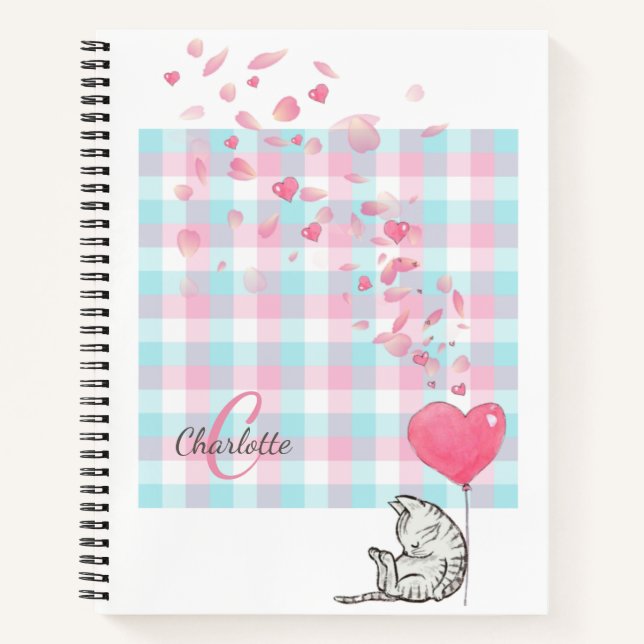 Modern rosa Monogram Niedlich Cat Notebook Notizbuch (Vorderseite)