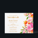 Modern rosa Orange Wasserfarbe Floral Bat Mitzvah Einladung<br><div class="desc">Modernes rosa Orangefarbenes Bat Mitzvah Einladung</div>