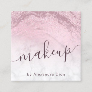 Modern rosa rosa Glitzer Marmor Makeup Künstler Quadratische Visitenkarte