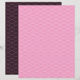 Modern rosa Schwarz Japanisch Wave Scrapbook Paper