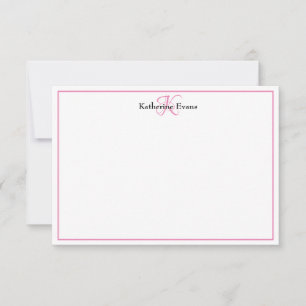 Modern rosa Schwarze Monogram Name Note Card Dankeskarte
