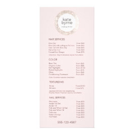 Modern rosa Sequel Salon Price List Service Menu Werbekarte