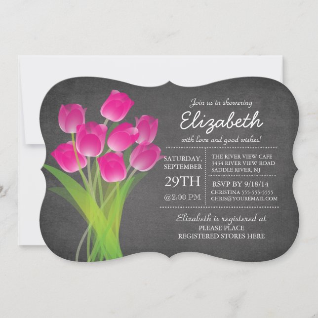 Modern rosa Tulip Brautparty Einladung (Vorderseite)