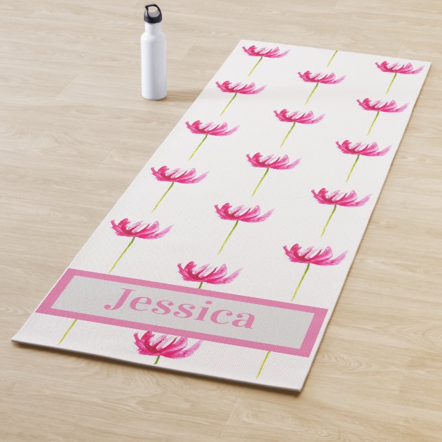 Modern rosa Tulpen Blumenbezeichnungen Monogramm Y Yogamatte (Beispiel)