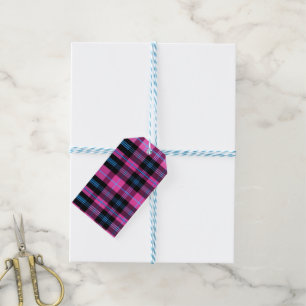 Modern rosa und blau Kariert Geschenkanhänger