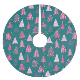 Modern rosa und grüne Weihnachten Polyester Weihnachtsbaumdecke