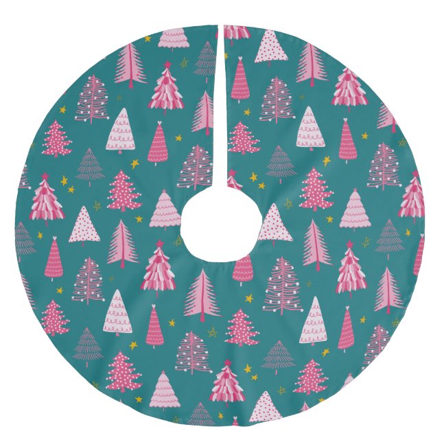 Modern rosa und grüne Weihnachten Polyester Weihnachtsbaumdecke (Vorderseite)