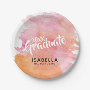 Modern rosa Watercolor  Personalisierter Abschluss Pappteller