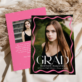Modern rosa Wavy Frame Grad 2 Foto Abschluss Ankündigung
