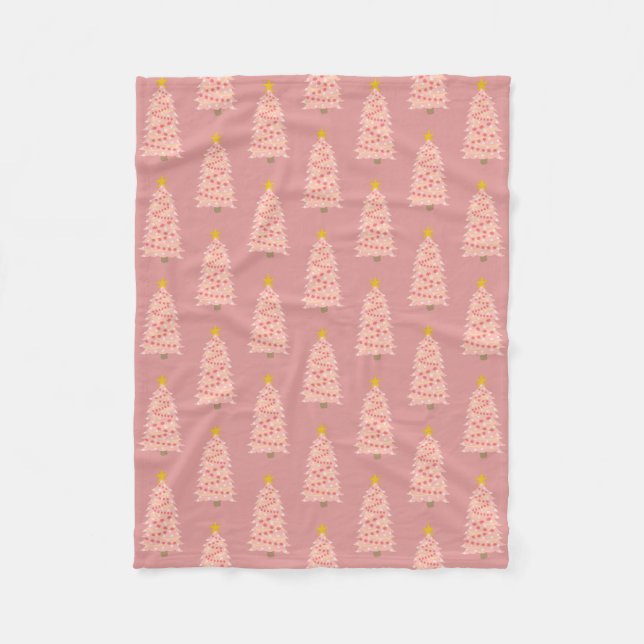 Modern rosa Weihnachtsbaum auf Mauve Fleece Blanke (Vorderseite)