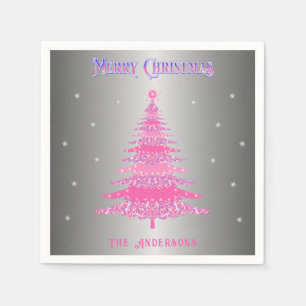 Modern rosa Weihnachtsbaum Individuelle Name Silbe Serviette