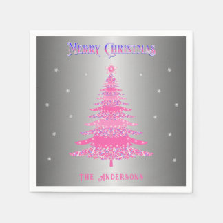 Modern rosa Weihnachtsbaum Individuelle Name Silbe Serviette