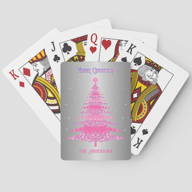 Modern rosa Weihnachtsbaum Individuelle Name Silbe Spielkarten (Rückseite)