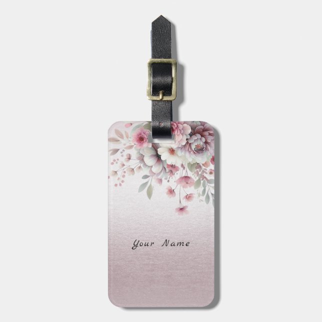 Modern rosa weißes, florales Gepäckstück Gepäckanhänger (Vorderseite vertikal)