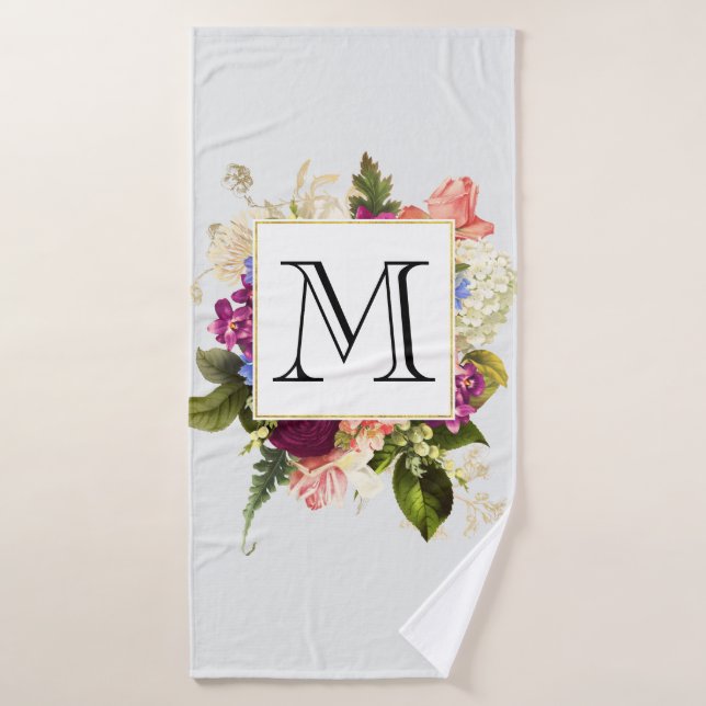Modern rosafarbenes Blumenmotiv Badhandtuch Set (Badehandtuch)