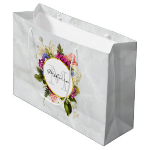 Modern rosafarbenes Blumenmotiv Große Geschenktüte