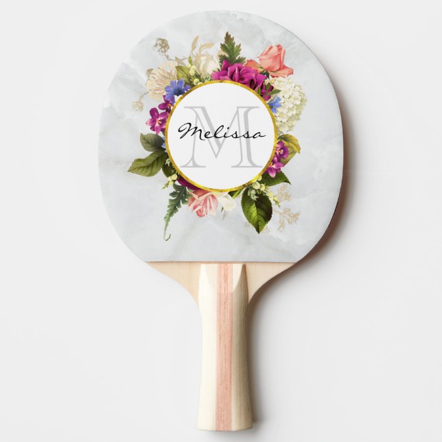 Modern rosafarbenes Blumenmotiv Tischtennis Schläger (Vorderseite)