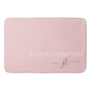 Modern rosafarbenes einfaches girly Monogramm Name Badematte