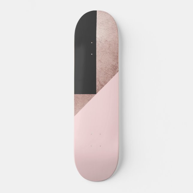 Modern Rose Gold Black Blush Pink Geometric Skateboard (Vorderseite)