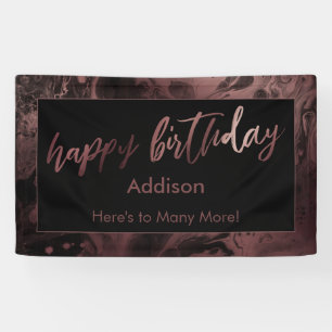 Modern Rose Gold & Black Marbour Geburtstag Banner