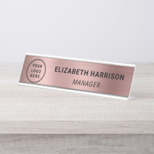 Modern Rose Gold Business Logo Schreibtischnamensplakette