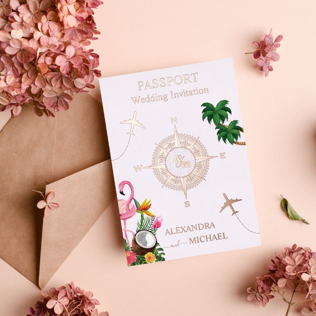 Modern Rose Gold Destination Passport Wedding Folieneinladung (Von Creator hochgeladen)