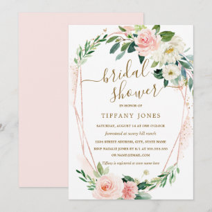 Modern Rose Gold Floral Wreath Brautparty Einladung