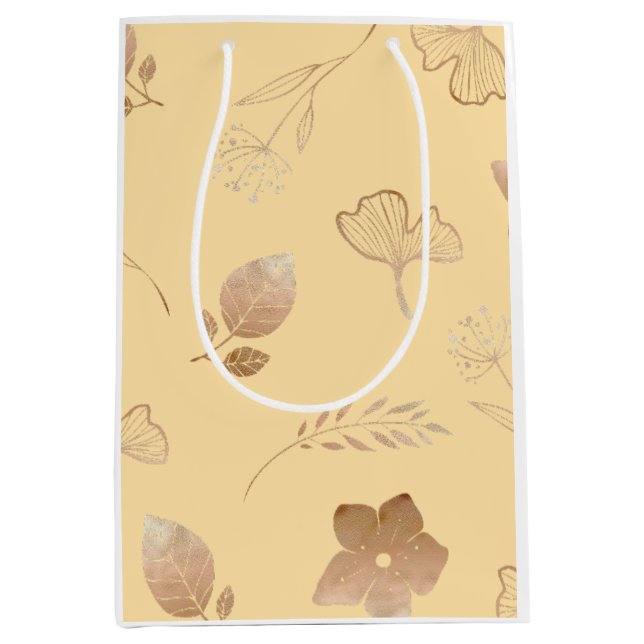 Modern rose gold flowers and leaves mittlere geschenktüte (Vorderseite)