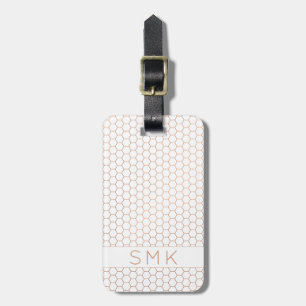 Modern Rose Gold Foil White Geometric Monogram Gepäckanhänger