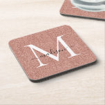 Modern Rose Gold Glitter Script Monogram Name Glam Getränkeuntersetzer<br><div class="desc">Modern Rose Gold Glitter Script Monogram Name Glam beverage coaster</div>