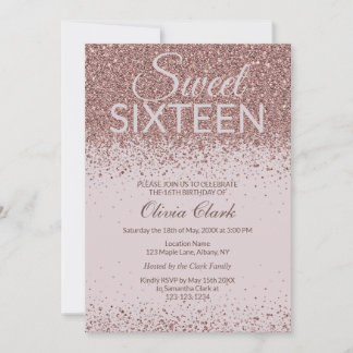 Modern Rose Gold Glitzer 16 . Geburtstag Geburtsta Einladung