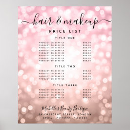 Modern Rose Gold Glitzer Lights Salon Preismenü Poster