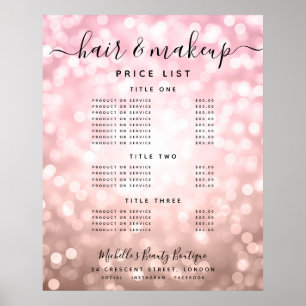 Modern Rose Gold Glitzer Lights Salon Preismenü Poster