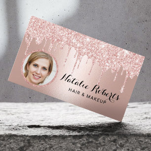 Modern Rose Gold Glitzer Tropfen Beauty Salon Foto Visitenkarte