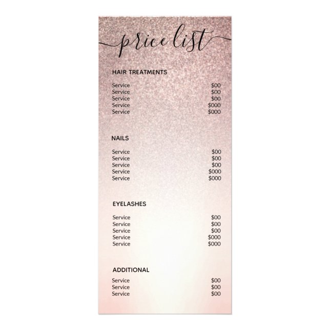 Modern Rose Gold Glitzer Wellness-Center Salon Pre Werbekarte (Hinten)