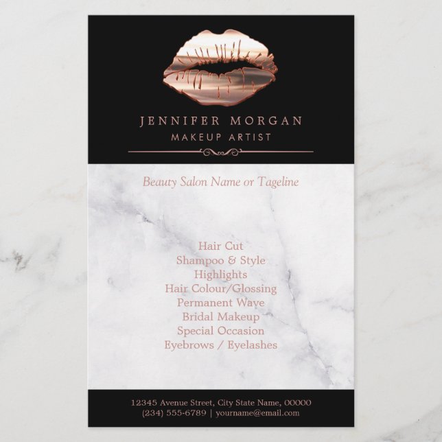Modern Rose Gold Lips Marbella Salon Flyer (Vorne)
