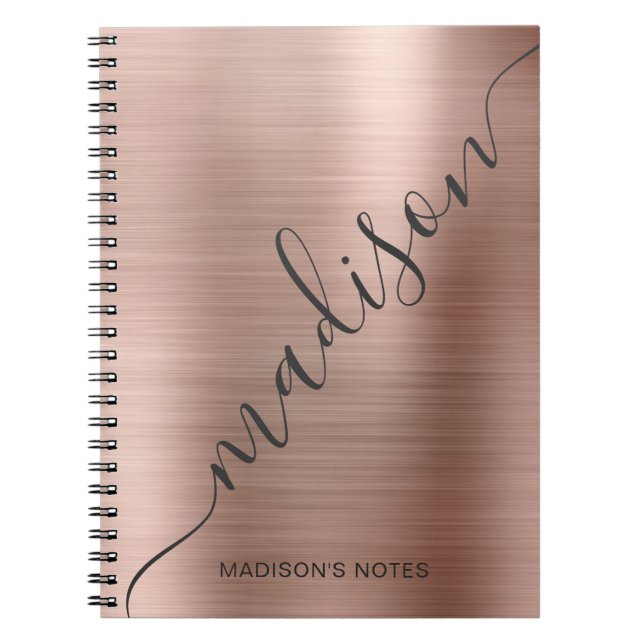 Modern Rose Gold Monogram Script Name Notebook Notizblock (Vorderseite)