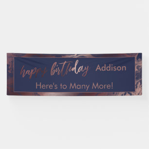 Modern Rose Gold & Navy Marmor Happy zum Geburtsta Banner