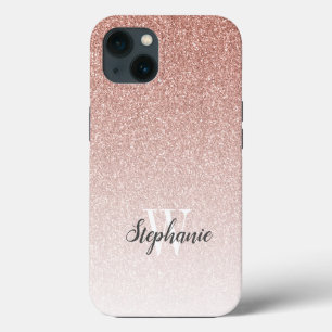 Modern Rose Gold Ombre Glitzer Monogram Case-Mate iPhone Hülle