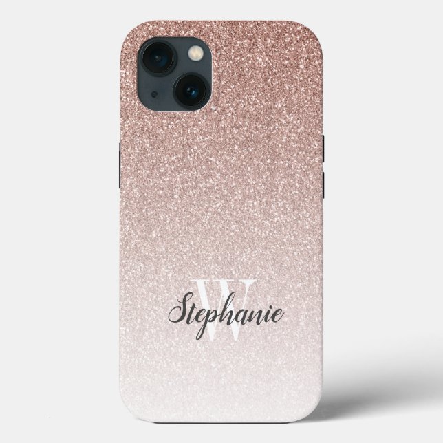 Modern Rose Gold Ombre Glitzer Monogram Case-Mate iPhone Hülle (Rückseite)