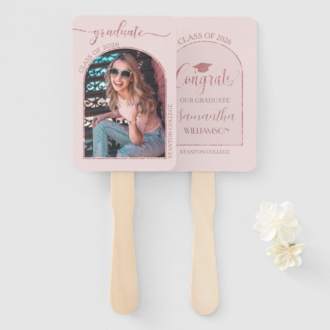 Modern Rose Gold Pink Arch Picture Abschluss Fächer (Vorne und Hinten)