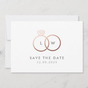 Modern Rose Gold Ring Monogram Einladung
