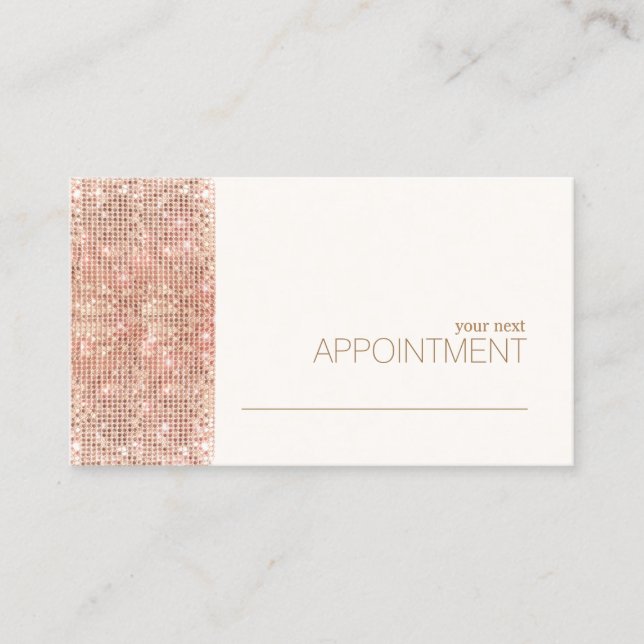 Modern Rose Gold Sequins Salon Terminierungskarte Terminkarte (Vorderseite)
