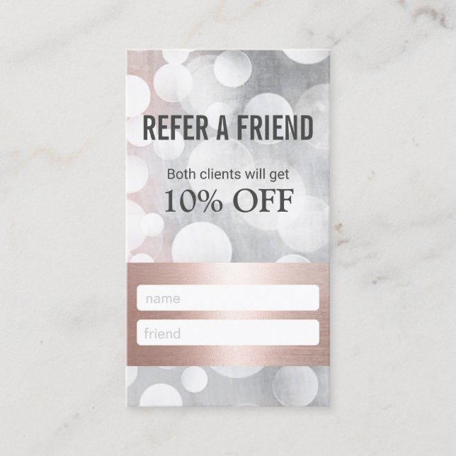 Modern Rose Gold & Silver Beauty Salon Referendum Empfehlungskarte (Vorderseite)