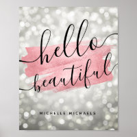 Modern Rose Gold Silver Lights "Hello Beautiful"