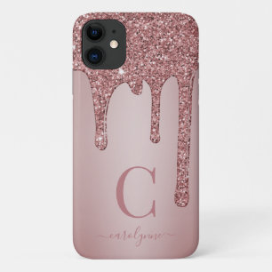 Modern Rose Gold Sparkle Glitzer Tropfen Monogram Case-Mate iPhone Hülle