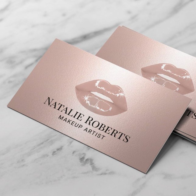 Modern Rose Golden Lip Beauty Salon Visitenkarte (Von Creator hochgeladen)
